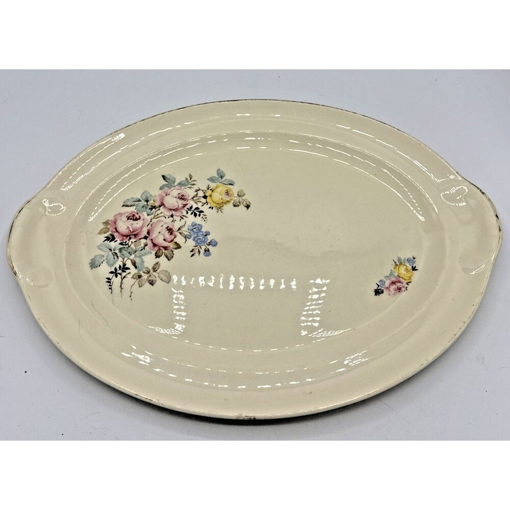 Vintage Taylor Smith Taylor ? Platter Spring Floral Pattern & Gold Filigree 15”